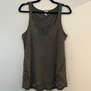 Others Follow summer tank top moss green stone distressed and lace L
